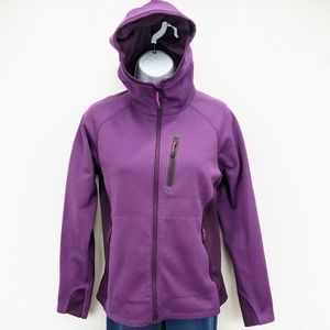 Size M (8-10) Eddie Bauer Purple Earbud-Pocket Zippered Hoodie Fleece Jacket